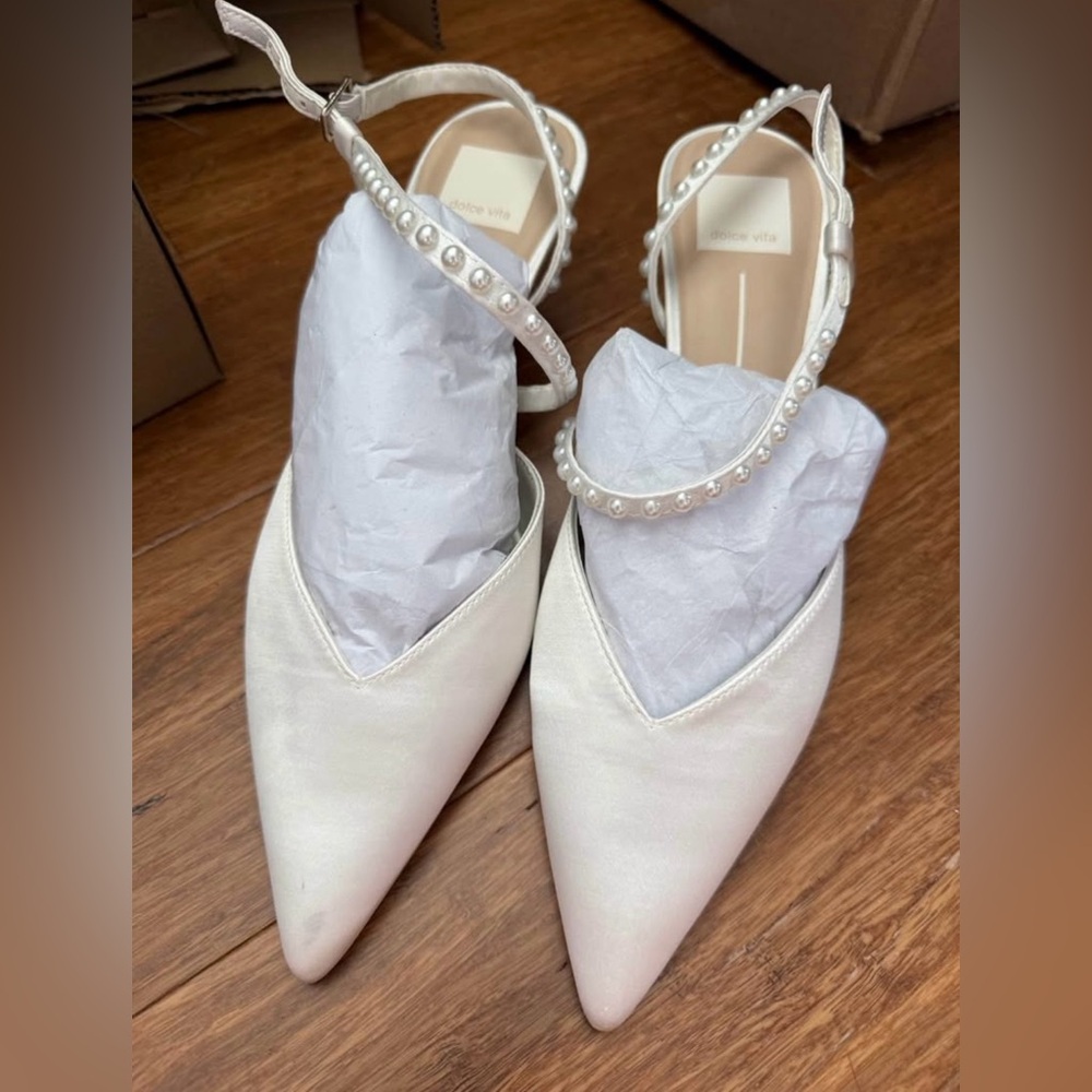 White Women's Shoes with Pearl Detailing